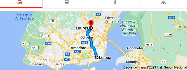 De Lisboa para Loures, distrito de Lisboa &copy; Google