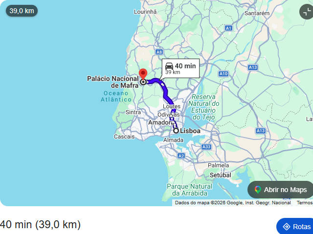 De Lisboa a Mafra, Distrito de Lisboa, AML, Estremadura &copy; Google Maps