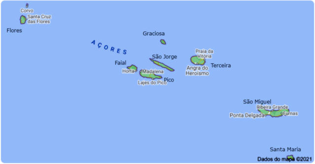 Mapa do Arquipélago dos Açores &copy; Google