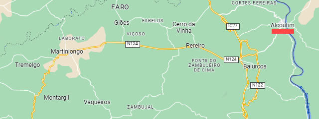 Localização de Alcoutim, Distrito de Faro (Algarve) &copy; Google