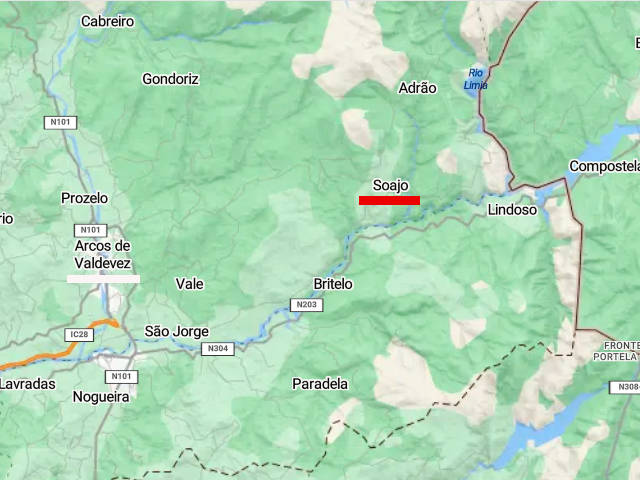 Localização da freguesia de Soajo, Arcos de Valdevez, distrito de Viana do Castelo, Alto Minho &copy; TomTom, ilustração