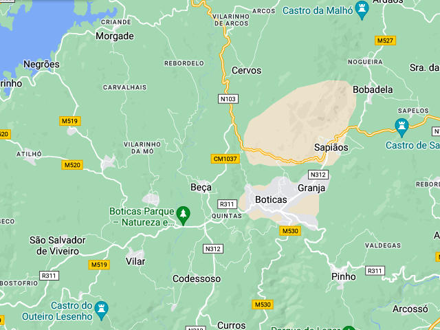 Mapa de Boticas (Distrito de Vila Real), em Alto Douro Trás-os-Montes &copy; Google