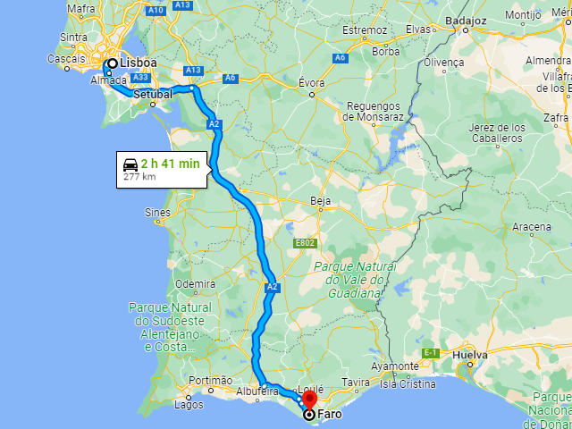 De Lisboa a Faro, Distrito de Faro (Algarve) &copy; Google