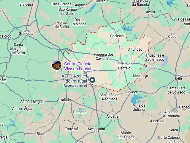 Mapa de Ferreira do Alentejo (Distrito de Beja), no Baixo Alentejo &copy; Google, 