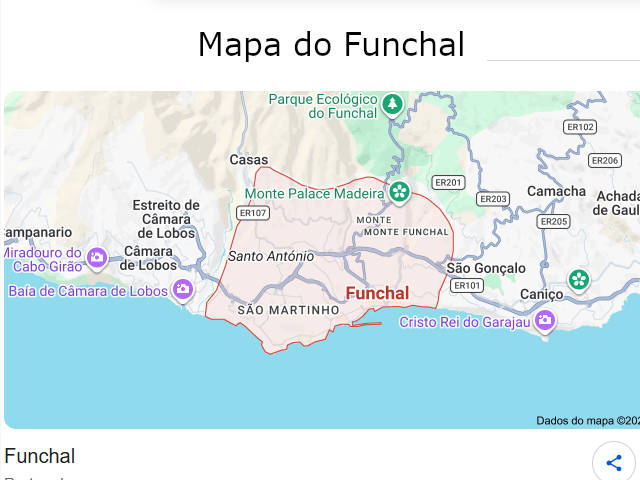 Mapa do Funchal, Madeira, Guia de Portugal &copy; Google Maps