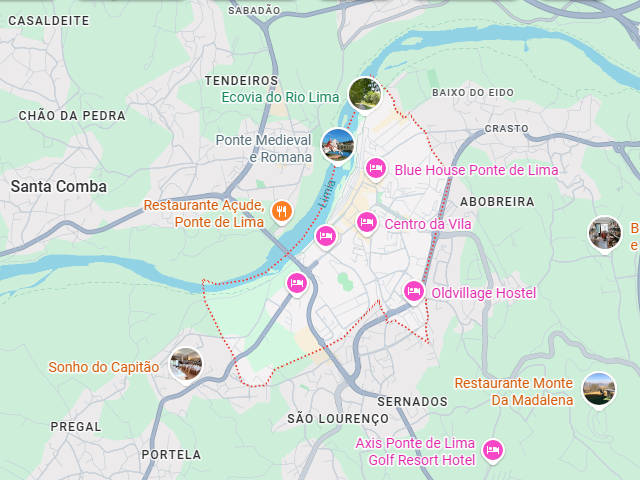 Mapa de Ponte de Lima, Alto Minho, Minho &copy; Google / ilustração